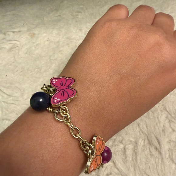 Gold Charm Bracelet with Butterfly & elephant Charms and gold hoop earrings - Picture 5 of 7